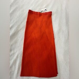 Milly Bold Ribbed Knit Midi Pencil Skirt in Pink Coral Size M NWT